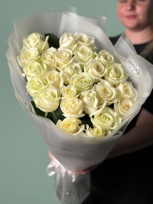 Белые розы гиганты (70-80 см) в нежной упаковке